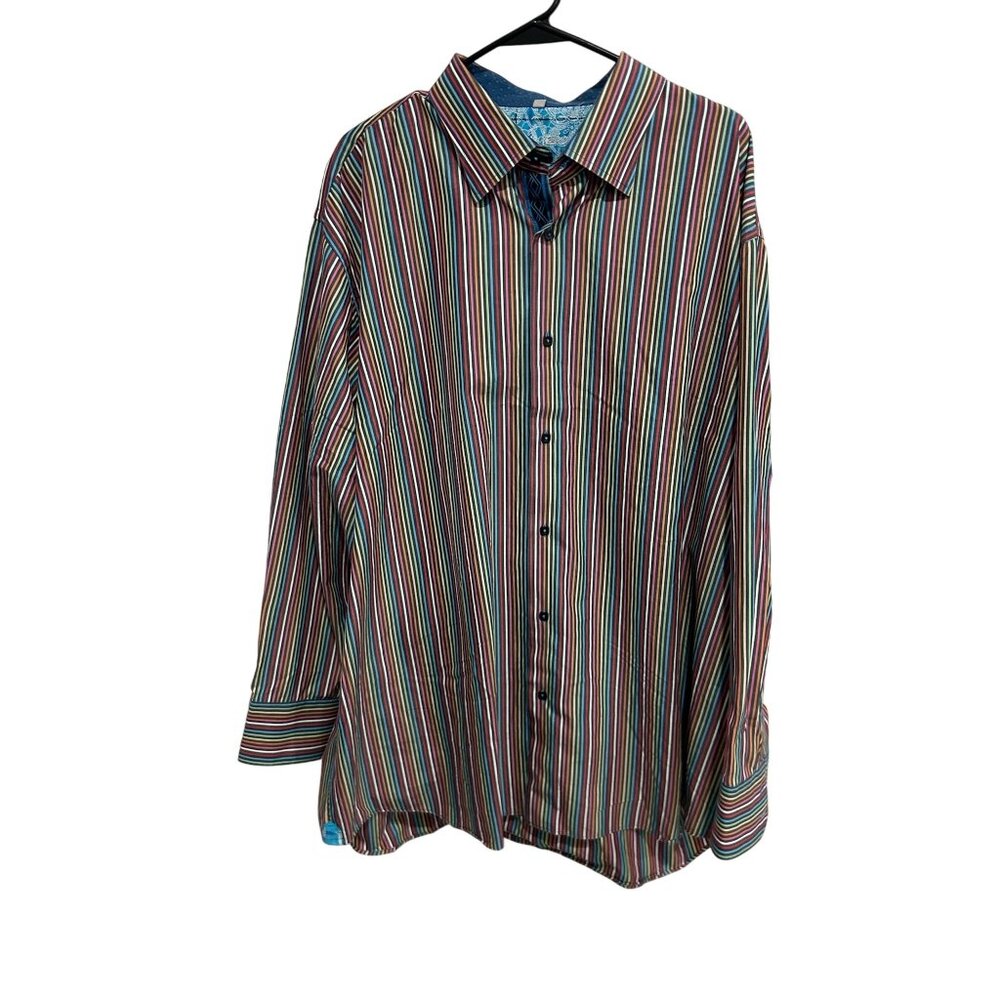 Visconti Uomo Striped Long Sleeve Button Front Shirt Multi Sz 3XLB Rainbow Work